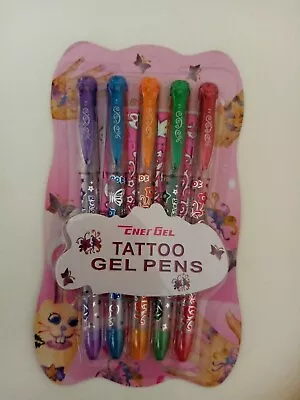 £3.99 • Buy 5 X GLITTER TATTOO GEL PENS FOR BODY ART WITH BODY ART STENCIL