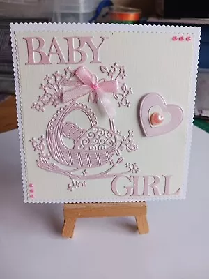 Handmade Baby Girl Card Topper Sentiment Heart Gems Bow. • £1.80