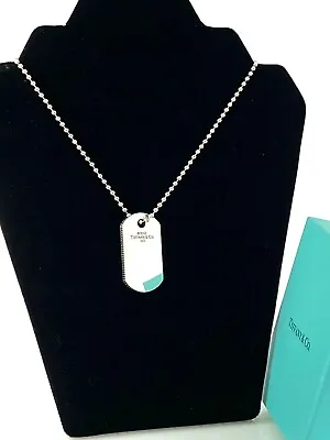 Tiffany & Co Men's Coin Edge Dog Tag Pendant Bead Unisex Necklace Silver 34.5  • $425