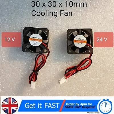 Printer 3010 30x30x10mm Cooling Fan Small DC 12V / 24V Cooler 2 Pin Cable • £4.99
