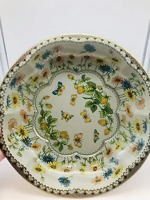 Daher 1971 Tin Bowl Long Island NY 10 Inch Made In England Flowers Butterflies • $8