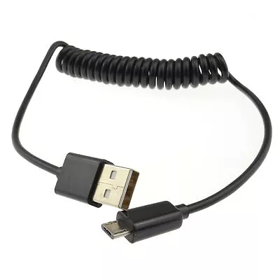COILED Shielded USB 2.0 A To MICRO B Data Charger Cable Phone/Tablet BLACK/WHITE • £2.62