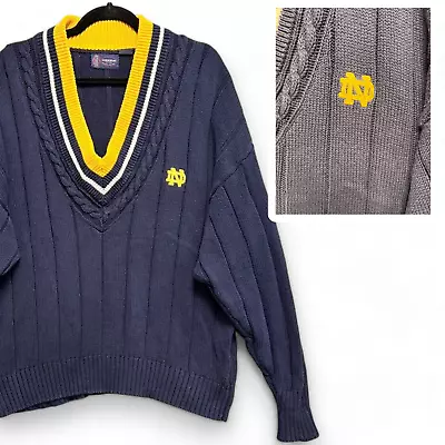 VTG Notre Dame V-Neck Knit Tennis Sweater Men's XL Blue Kenneth Gordon PLS READ • $29.95