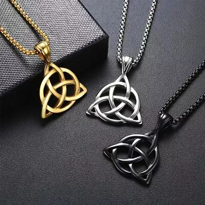 Mens Irish Celtic Triquetra Trinity Knot Pendant Necklace Protection Jewelry 24  • $8.99