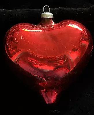 Vintage Blown Mercury Glass Red Heart Christmas Ornament Made In West Germany • $18.49