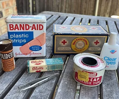 Vintage Lot Medical Metal Tins & Boxes Advertising Bandages Red Cross Cotton • $8