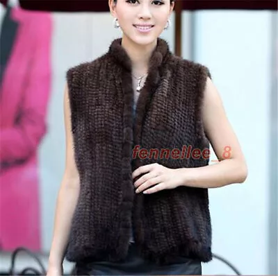 Luxury Womens 100% Real Mink Fur Knitted Vest Stand Collar Peacoat Jacket • $119.50