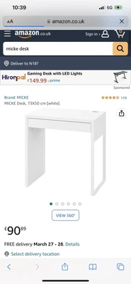 £65 • Buy MICKE Desk, 73X50 Cm [white] RRP £90