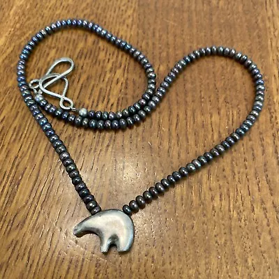 Southwestern Sterling Silver Bear Necklace Pearls Vintage 18” Hz • $24.99