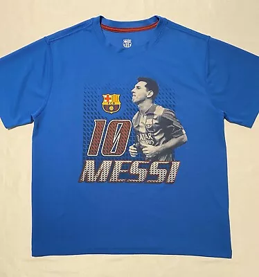 FC Barcelona FCB 10 Messi Blue Men T-Shirt 100%Polyester Sz L Made In Mexico EUC • $25