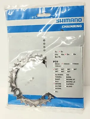 Shimano Deore FC-M532 SLV 32T MTB Chainring 3×9 Sp 104mm Triple Silver • $13.75
