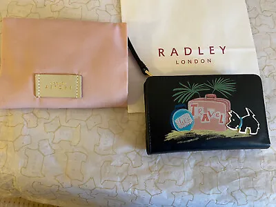 Radley Lets Travel Medium Black Leather Purse BNWT RRP £79 & Dust Bag Xmas Gift • £34.95