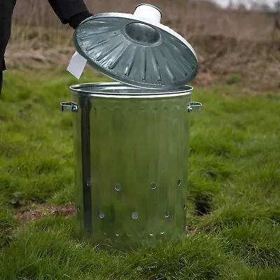 Large Garden Incinerator Bin Galvanised 90l Metal Leaves Rubbish Waste Burner • £22.99