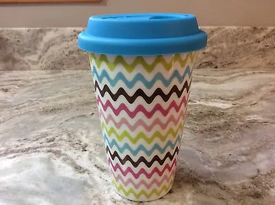 Travel Coffee Mug. ECO ONE Ceramic Double Wall Insulated. Colorful Zigzags. New. • $15.99