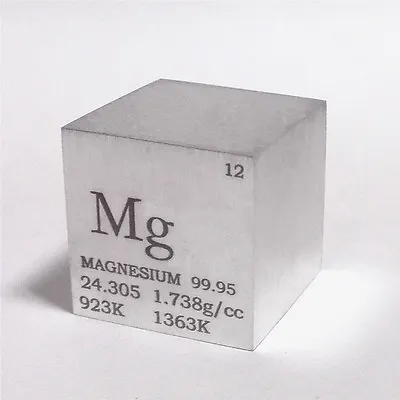 1 Inch 25.4mm Magnesium Metal Cube 28grams 99.95% Engraved Periodic Table • $35