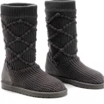 Ugg Australia Women 5879 Argyle Sweater Tall Cardi Knit Boots Shoes Sz 8 • $48.40