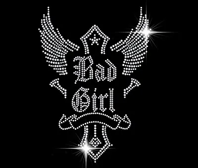 £6.99 • Buy BAD GIRL Iron On Sparkle Diamonte Rhinestone Transfer Motif Hotfix Ladies Goth