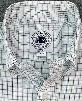 J Press Shirt Mens 15 33 White Purple Green Check Business Oxford OCBD Made USA • $39.95