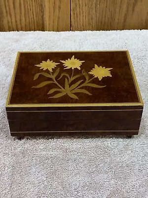 Vintage Reuge Wood Inlay Music/Jewelry Box Plays Edelweiss • $28