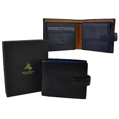 Mens Leather Stylish Tabbed Bi-fold WALLET By Visconti; Parma Collection GIFT... • £31.99