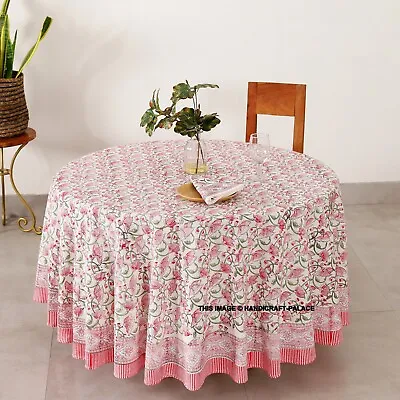 Cotton Floral 90 Inches Round Tablecloth Red Pink Table Linen Roundy Beach Sheet • $45.99