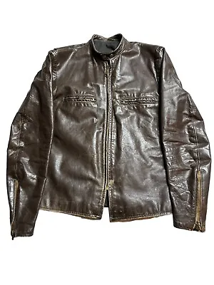 Vintage Brooks Brown Leather Cafe Racer Jacket Talon Zippers 70s 40 1970s Vtg • $115.19