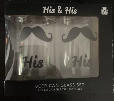 His N His Mustache 12 Fl Oz Novelty Beer Can Glass Set Of 2 Wild Eye Designs • $10.99