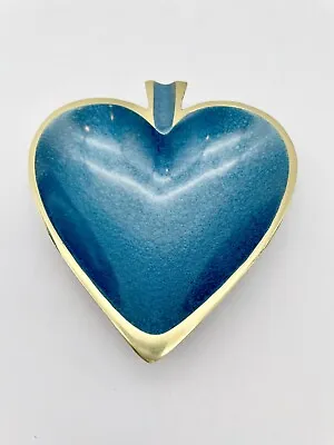 Heart Shaped Ash Tray Made In Israel Brass Enameled Turquoise 4”x4” • $18