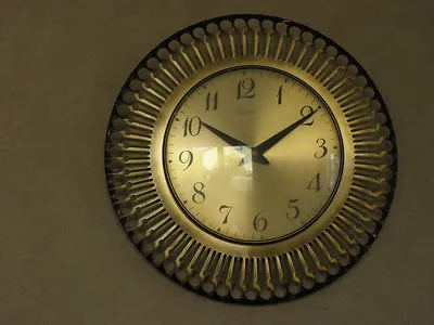 £144 • Buy Wall Clock Sun Desk Bauhaus Richter Retro 70s Wall Clock Brass Vintage Battery