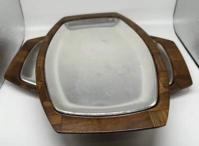 Set Of 2 Vintage Steak Serving Trays ~ Parquet Pattern Wood W/ Metal Inserts  • $13.99