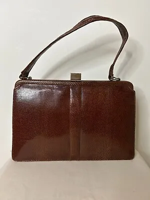 Vintage 1950s Mappin & Webb Kelly Bag Tan Leather Lizard Retro Handbag Purse #VA • £50