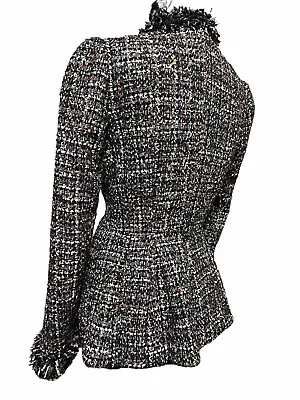 MCGINN NORDSTROM Women’s Size 6 Tweed Peplum Blazer Black Multicolored Fringed • $59.99