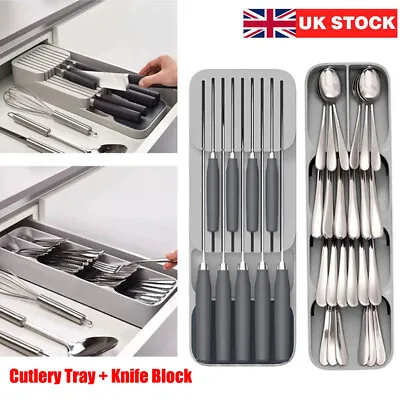 £13.98 • Buy Compact Cutlery Organiser Tray Utensil Drawer + Knife Block Kitchen Tidy Holder
