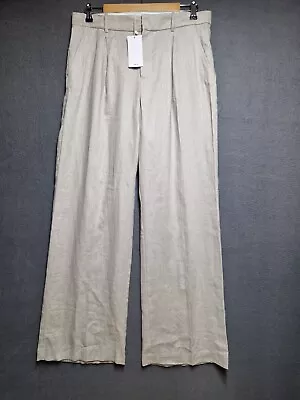 Mango Women's Linen Trousers Wide Leg Size 12 Beige BNWT • £24.95