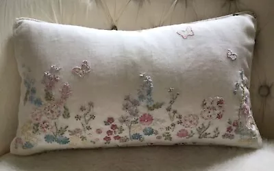 Vintage Laura Ashley Cream With Embroidered Flowers Linen&cotton Cushion Cover  • £15