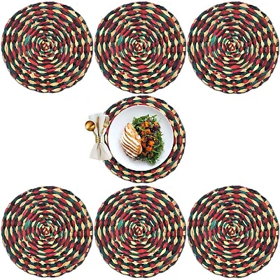 Water Hyacinth Weave Rattan Table Place Mat Set Of 6 33 Cm Round Straw Placemats • £24.99