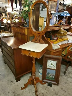 Antique Mahogany Tall Wash Stand - Mirror And Marble Top • $585