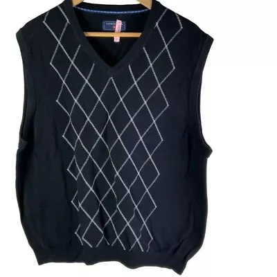 Saddlebred Navy Cotton Knit Argyle Sleeveless Sweater Vest Men's Size XL • $15.99