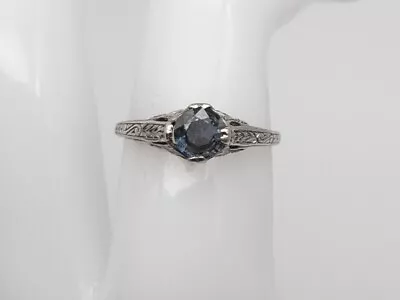 Antique 1920s $2500 .65ct Natural Ceylon Blue Sapphire Platinum Filigree Ring • $685