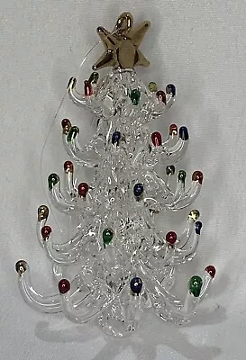 Vintage Blown Clear Glass Christmas Tree Ornament Gold Star Colored Ends 3.5” • $19.95