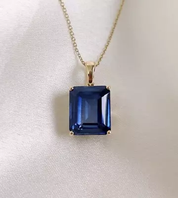 Lab Created Blue Sapphire 14K Yellow Gold Plated 2Ct Emerald Cut Women's Pendant • $50.39