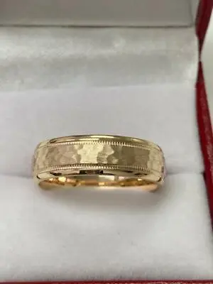14k Solid Yellow Gold Hammered Finish Mens Wedding Bands 6mm • $775