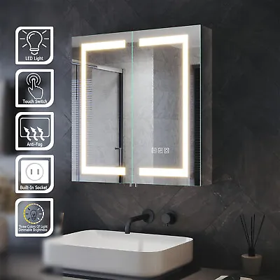 Bathroom Mirror Cabinet 630×650mm With LED Light Demister Shaver Socket Dimmable • £184.99