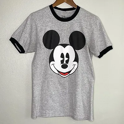 Mickey Mouse Women's Small Disney Gray Black Ringer T Shirt Vintage Retro Style • $17.89