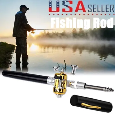 Portable Pen Reel Combo For Kids Mini Travel Pocket Rod Telescopic Fishing Pole • $13.62