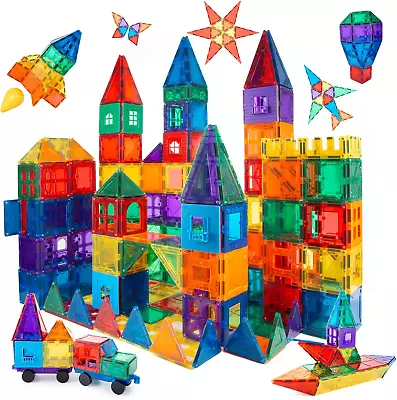 3D Set Magna Tiles Clear Colors Magnetic Building Toy Magnet Blocks Kids 100 Pcs • $43.30