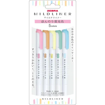 Zebra Mildliner Mild And Fluoresent Colour Set (5/pk) WKT7-5C-N (New Package) • $9.95