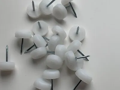 12 X WHITE FURNITURE GLIDE NAILS 16mm Knock In Table Chair Leg Feet Protectors • £2.85