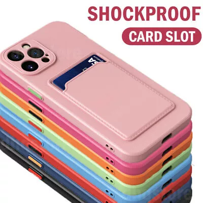 For IPhone 13 12 11 Pro Max XR XS 7 8 Case Shockproof Card Holder Silicone Cover • $7.64