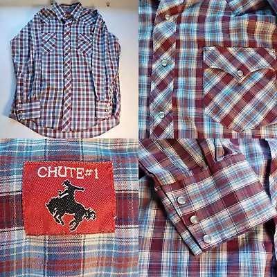 Vintage Chute #1 Shirt Mens Large Plaid Pearl Snap Western Wear Cowboy • $27.99